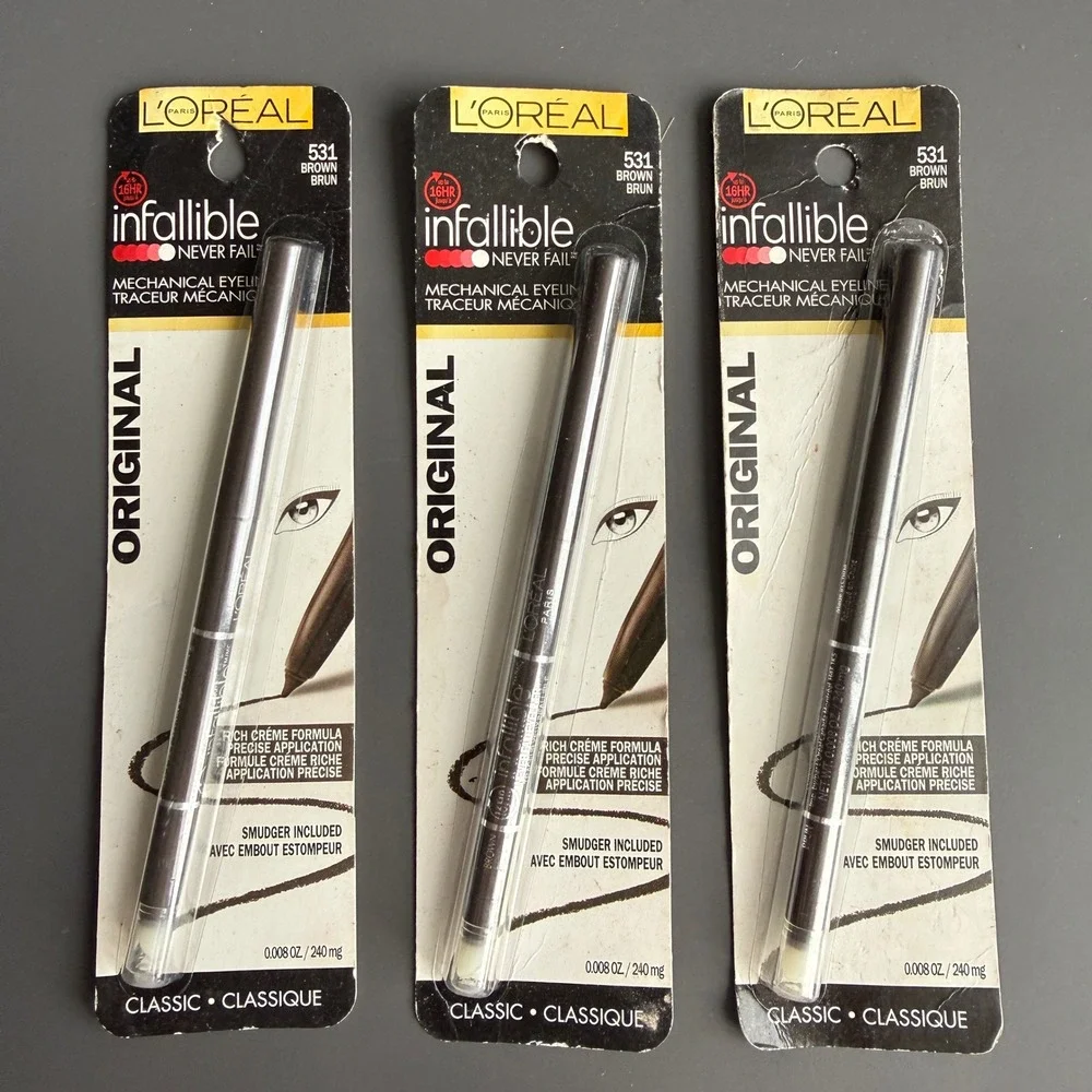 Lot x 3 L'Oréal Infallible 531 Brown Never Fail Eyeliner + Smudger – 0.008 oz